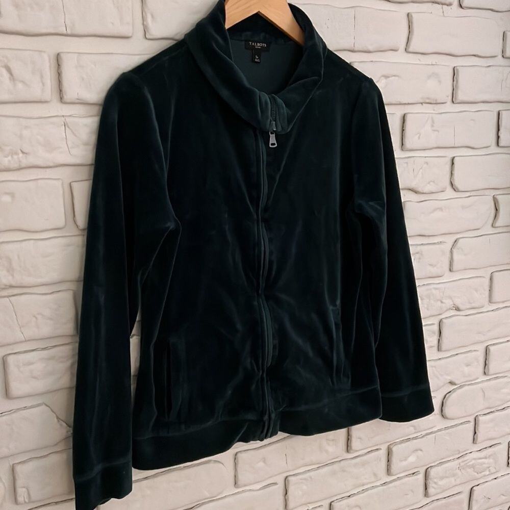 Talbots green velour zip up jacket size petite small - Picture 2 of 10